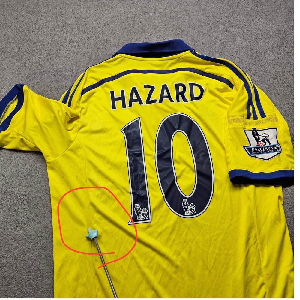 Chelsea 2014-15 Away FC Eden Hazard Jersey Men L Yellow Adidas Samsung Climacool - Picture 9 of 11